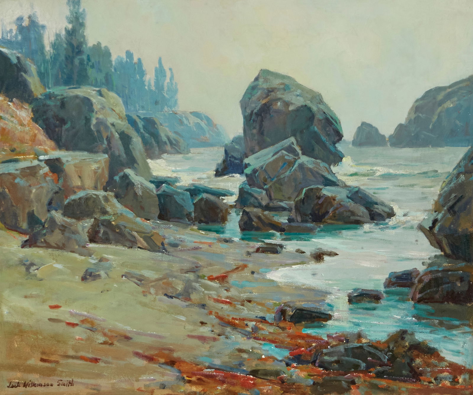 Jack Wilkinson Smith (1873-1949) Mystic Shore 20 x 24 in. framed 29 x 33 in.: Jack Wilkinson Smith (1873-1949) Mystic Shore signed 'Jack Wilkinson Smith (lower left) and titled on an exhibition label (on the reverse) oil on canvas 20 x 24 in. framed 29 x 33 in. Footnotes: Pr