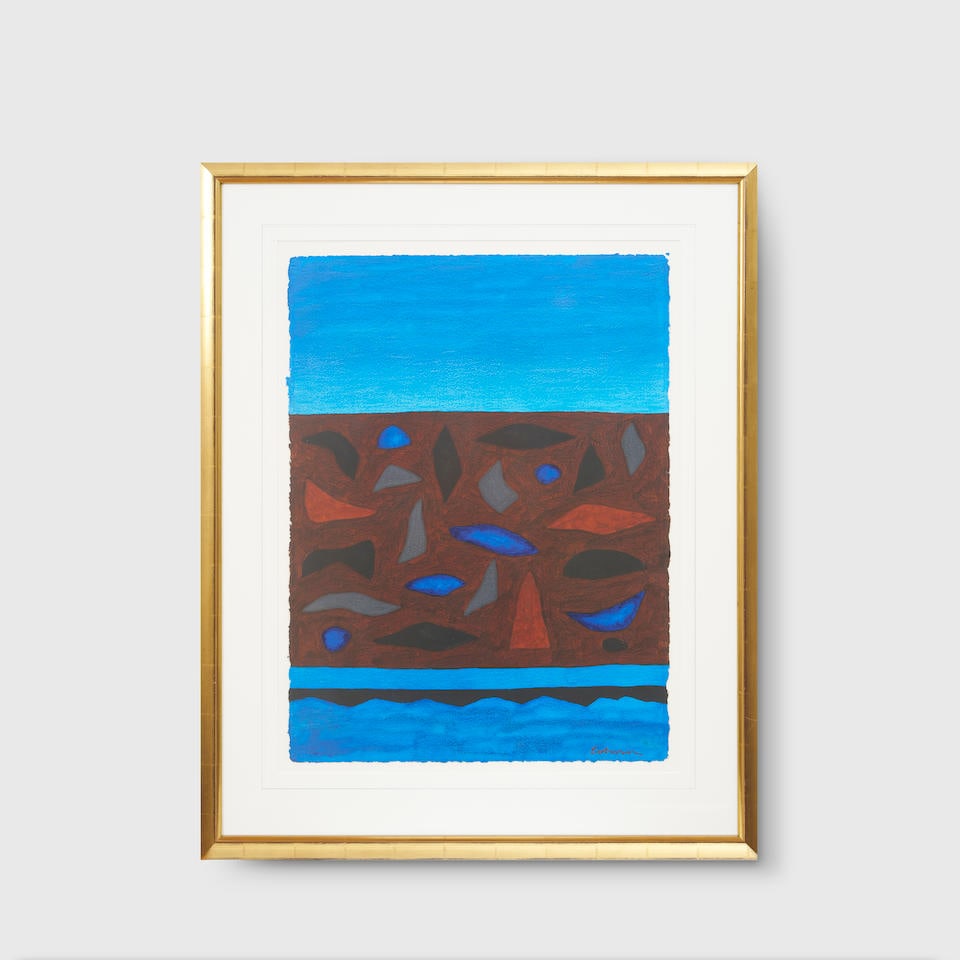 John Coburn (1925-2006) Sapphire Landscape: John Coburn (1925-2006) Sapphire Landscape signed lower right: 'Coburn' watercolour and acrylic on paper 76.5 x 57.5cm (30 1/8 x 22 5/8in). Footnotes: PROVENANCE Wagner Art Gallery, Sydney (label atta