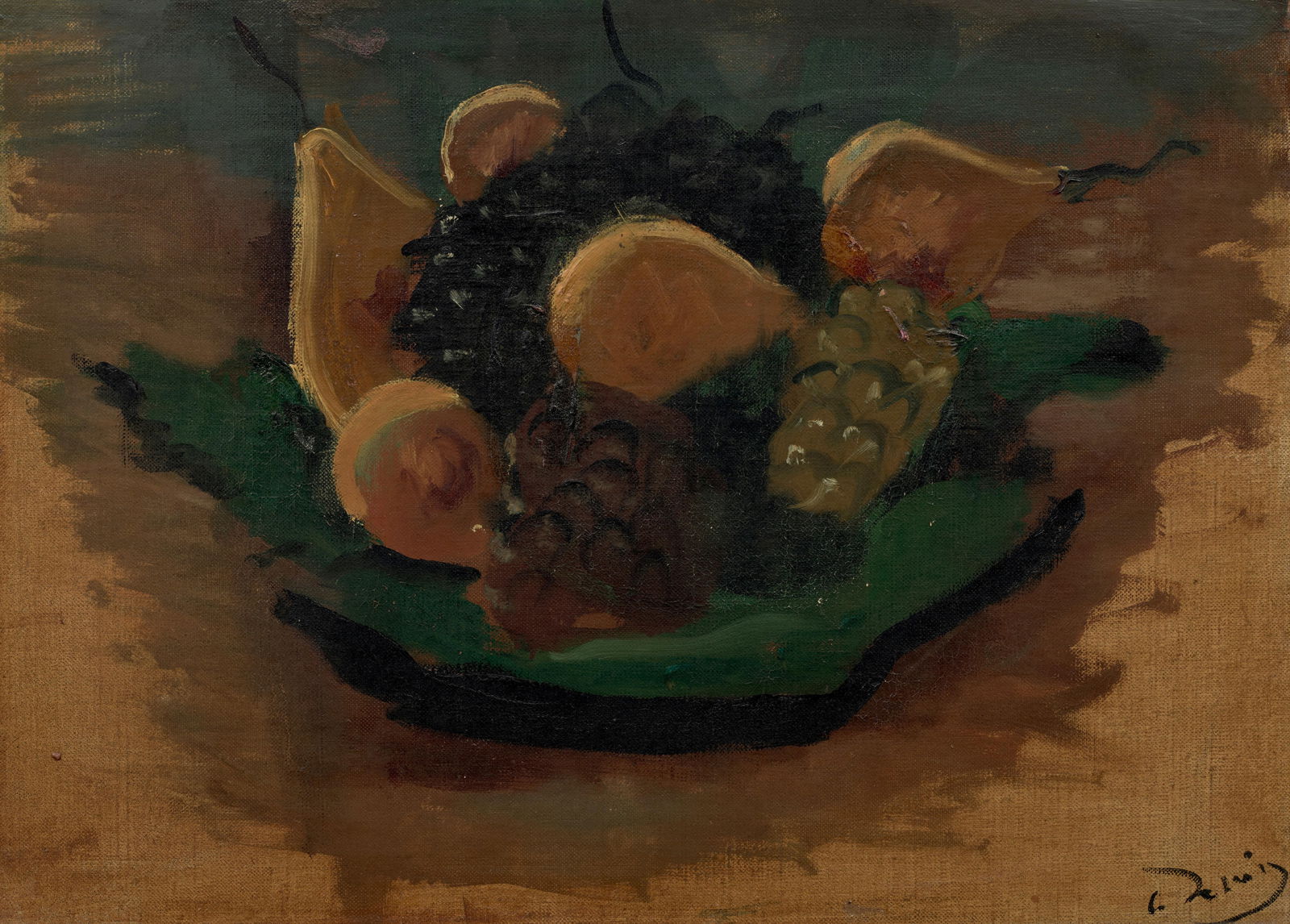 ANDRÉ DERAIN (1880-1954) Poires et raisins 12 15/16 x 18 1/8 in (32.8 x 46 cm) (Painted in...: ANDRÉ DERAIN (1880-1954) Poires et raisins signed 'A Derain' (lower right) oil on canvas 12 15/16 x 18 1/8 in (32.8 x 46 cm) Painted in 1928 Footnotes: Provenance Paul Guillaume Colle