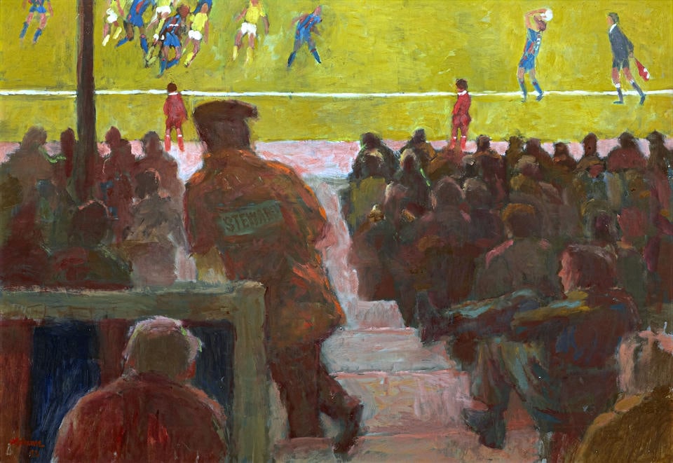 Hans Schwarz (Austrian/British, 1922-2003) Crystal Palace and Oxford United 49.5 x 71 cm. (19 1/...: Hans Schwarz (Austrian/British, 1922-2003) Crystal Palace and Oxford United signed and dated 'H SCHWARTZ/83' (lower left) oil on board 49.5 x 71 cm. (19 1/2 x 28 in.) Footnotes: Provenance Sale; Bonha