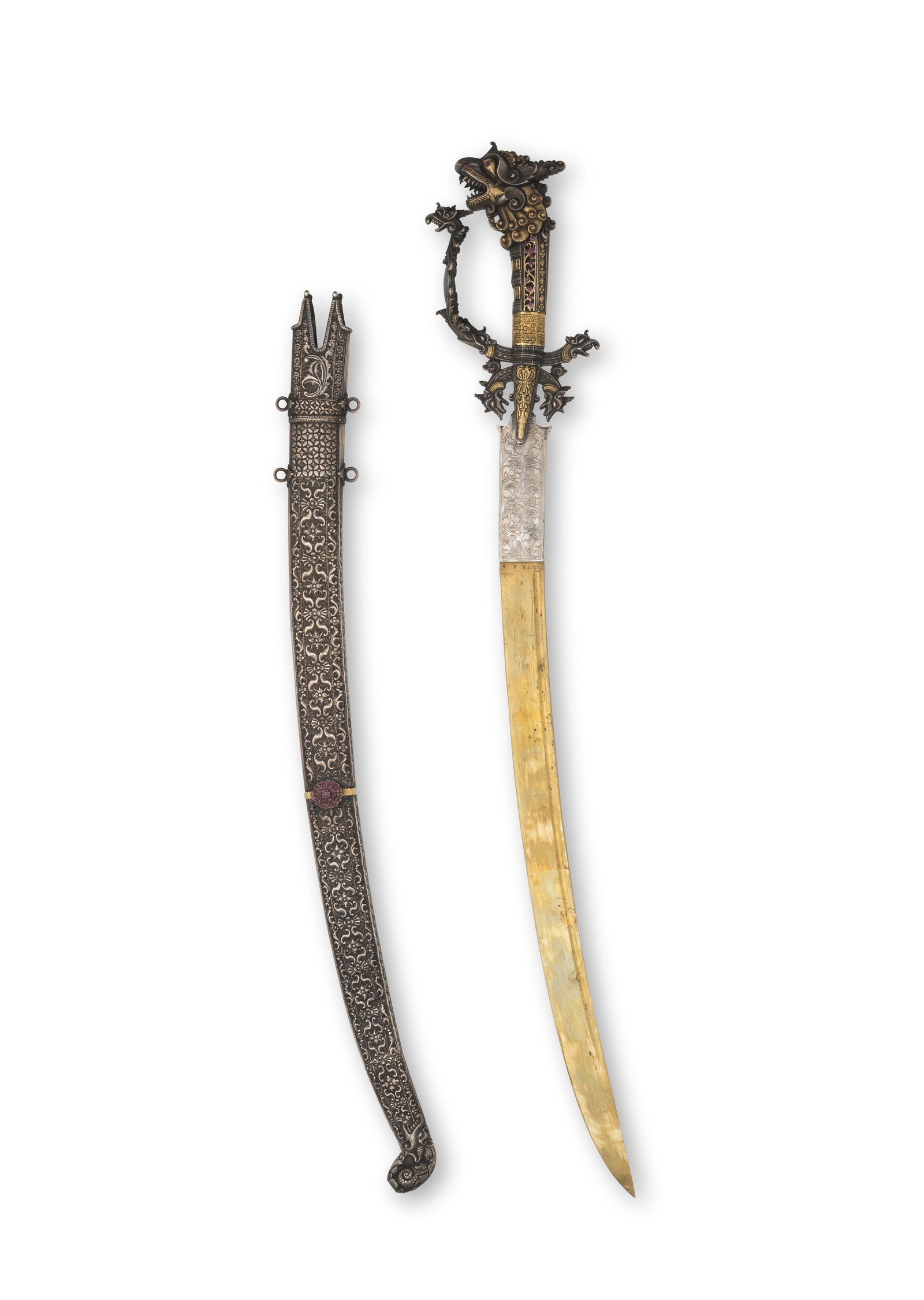 A Singhalese ruby-set parcel-gilt silver kastane Ceylon, 18th Century(2) (1 of 1)