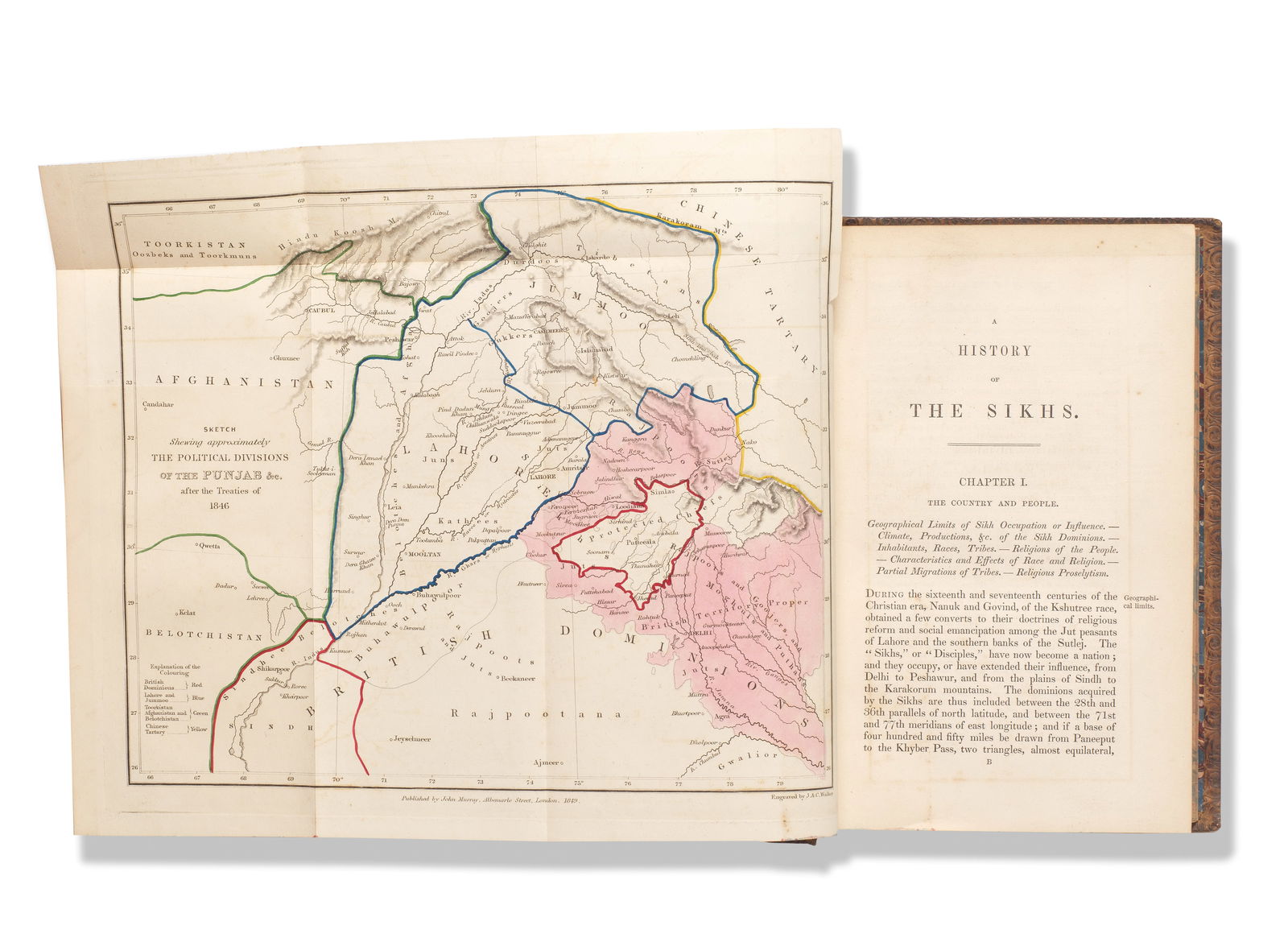 J. D. Cunningham, A History of the Sikhs John Murray, London, 1853: J. D. Cunningham, A History of the Sikhs John Murray, London, 1853 second edition, pp. 473, full title A History of the Sikhs from the Origin of the Nation to the Battles of the Sutlej, one coloured p