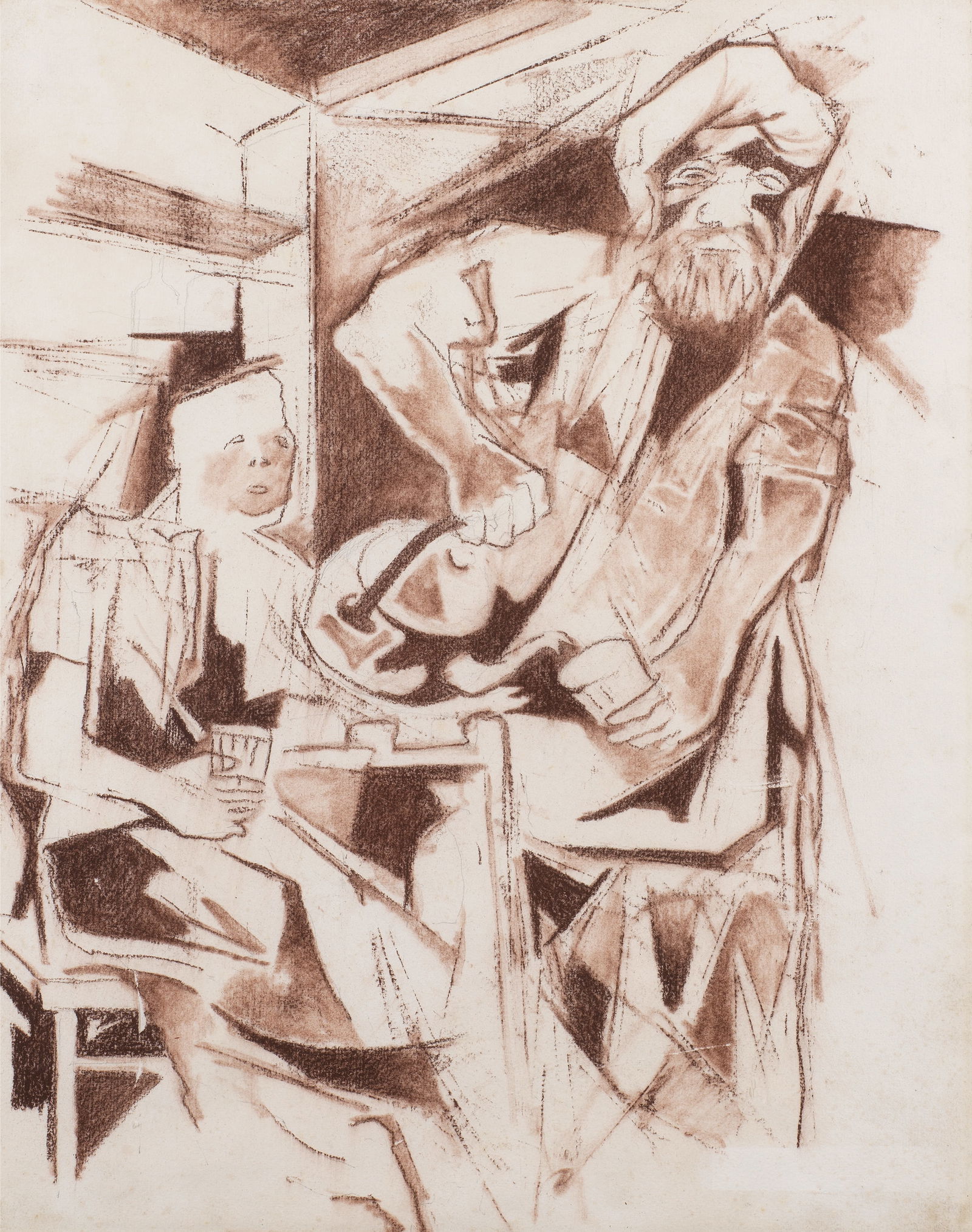 Krishen Khanna (B.1925) Untitled (Dhaba): Krishen Khanna (B.1925) Untitled (Dhaba) circa 1980 pastel and pencil on paper, framed 48 x 38cm (18 7/8 x 14 15/16in). Footnotes: Provenance Property from a private collec