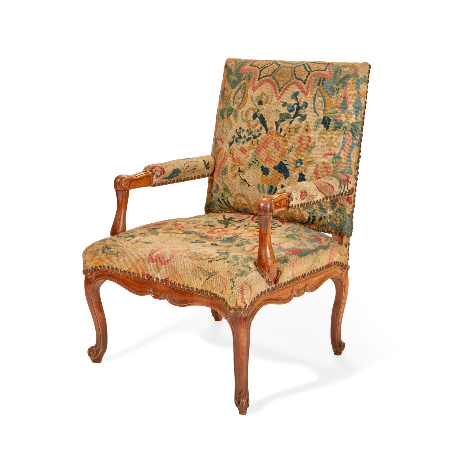 A RÉGENCE NEEDLEPOINT UPHOLSTERED CARVED WALNUT FAUTEUIL À LA REINESecond quarter 18th... (1 of 1)