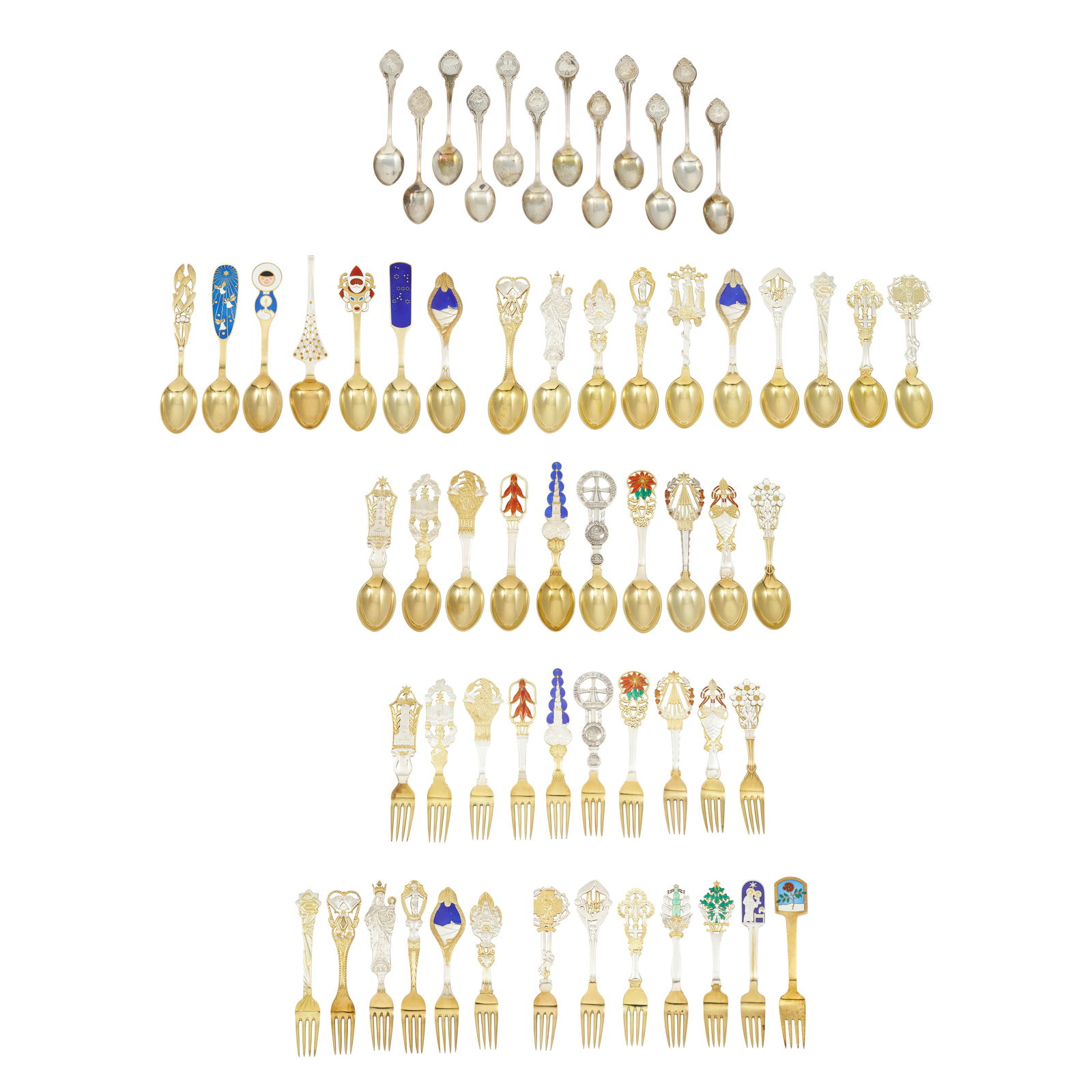 A GROUP OF DANISH STERLING SILVER-GILT CHRISTMAS FORKS AND SPOONS by Anton Michelsen, Copenhagen... (1 of 9)