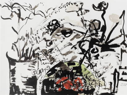 Huguette Caland (Lebanon, 1931-2019) Untitled: Huguette Caland (Lebanon, 1931-2019) Untitled mixed media on paper, framed signed 'H Caland' and dated '22/12/86' (lower right), executed in 1986 44 x 59cm (17 5/16 x 23 1/4in). Footnotes: