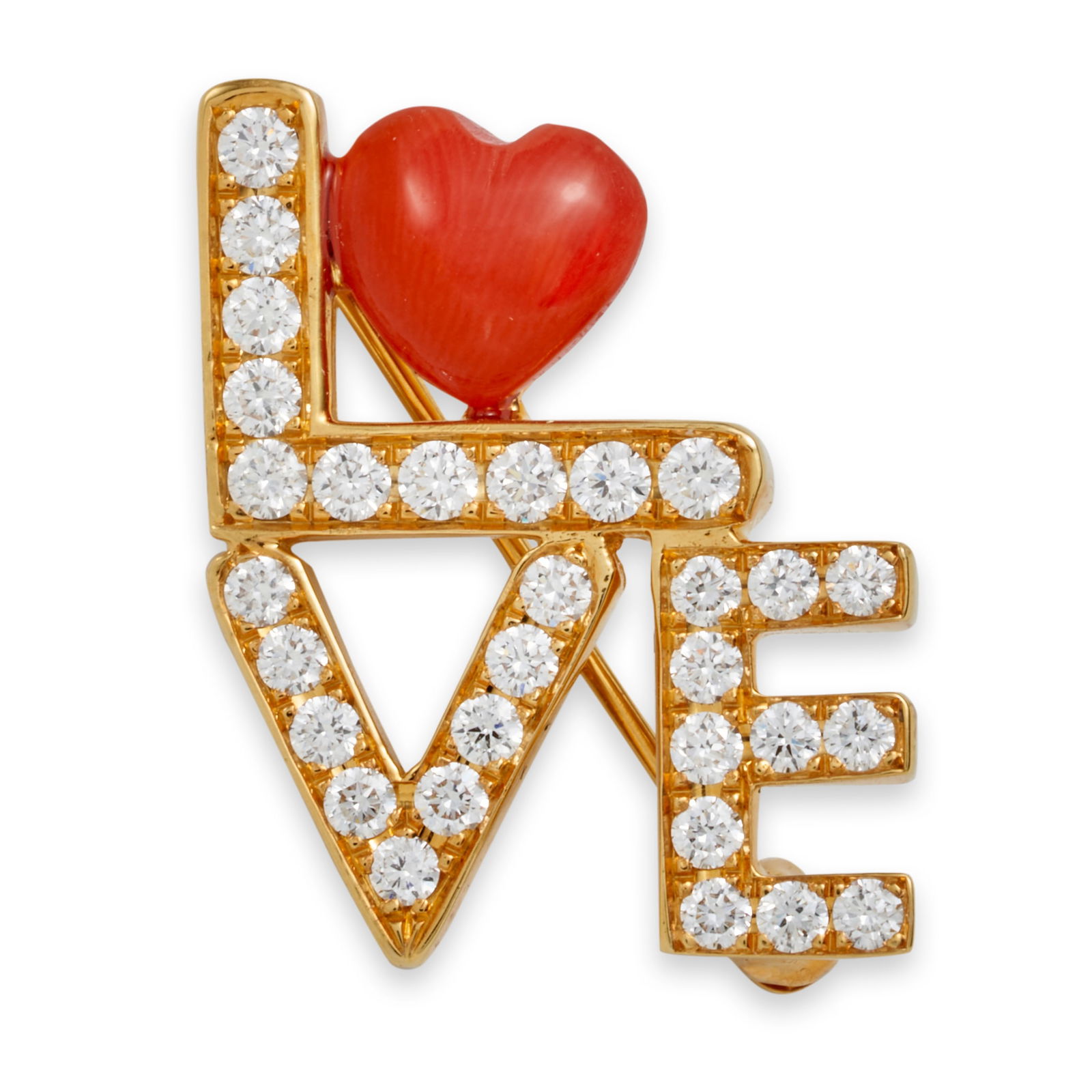 ALDO CIPULLO: AN 18K GOLD, CORAL, AND DIAMOND 'LOVE' BROOCH (1 of 1)
