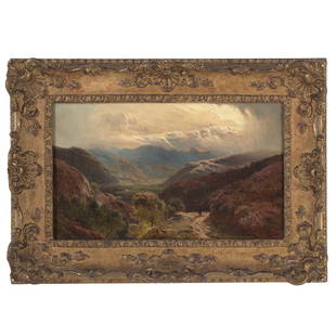 Sidney Richard Percy (British, 1821-1886) Lake scene, Borrowdale; Lake scene, Westmoreland (two ...: Sidney Richard Percy (British, 1821-1886) Lake scene, Borrowdale; Lake scene, Westmoreland (two works) each signed and dated 'S R Percy . 1874' (lower left and lower right) both oil on canvas each 7 1