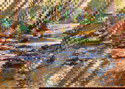 Samuel John Lamorna Birch, RA, RWS, RWA (British, 1869-1955) Stream at Lamorna: Samuel John Lamorna Birch, RA, RWS, RWA (British, 1869-1955)Stream at Lamorna signed, dedicated and dated 'S.J.Lamorna Birch/ Mark Roberts/ 1925' (lower right) watercolour27 x 37.5cm (10 5/8 x 14 3/4i