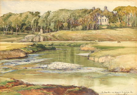 Samuel John Lamorna Birch, RA, RWS, RWA (British, 1869-1955) The Forss River, near Thurso, with ...: Samuel John Lamorna Birch, RA, RWS, RWA (British, 1869-1955)The Forss River, near Thurso, with Forss House in the distance signed, titled and dedicated 'The Forss River, near Thurso. To Jack from John