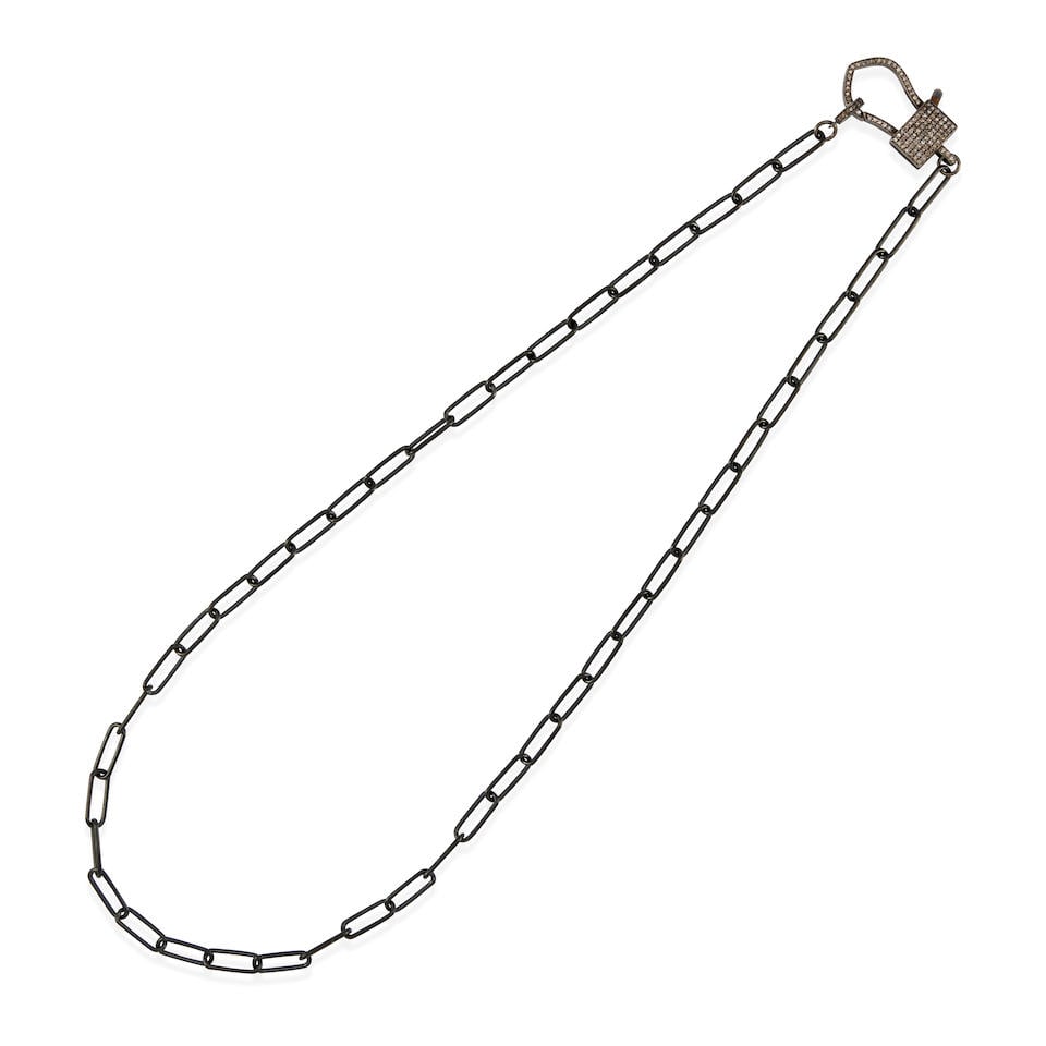 A BLACKENED SILVER AND DIAMOND NECKLACE (1 of 2)