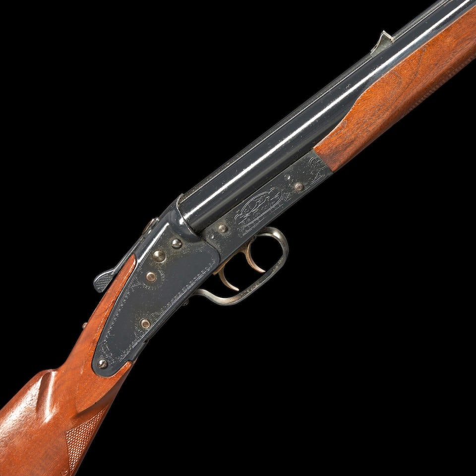 Prototype Daisy Model 21 BB Gun,: Prototype Daisy Model 21 BB Gun, mid-1960s. 24 in. blued barrels with cross-hatched textured rib mounting a notched rear sight and a brass bead front sight; blued frame with stamped scroll and hound d