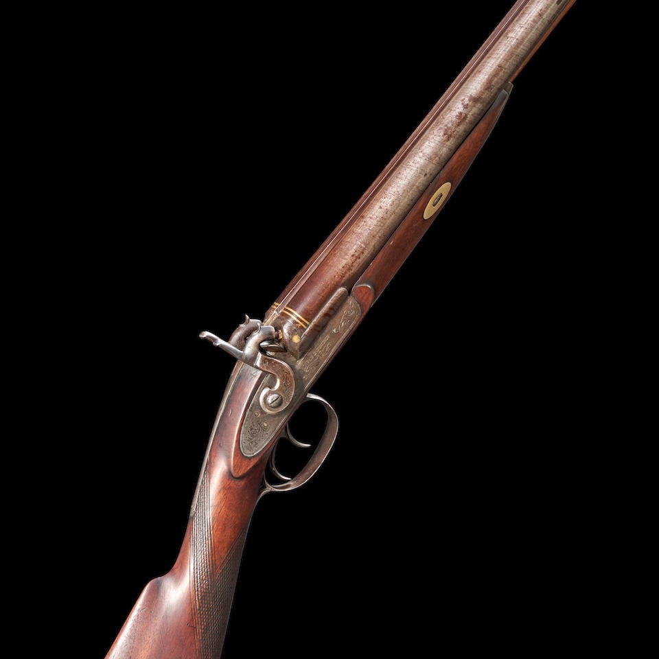 Mortimer 10 Gauge Double-barrel Percussion Shotgun, (1 of 2)