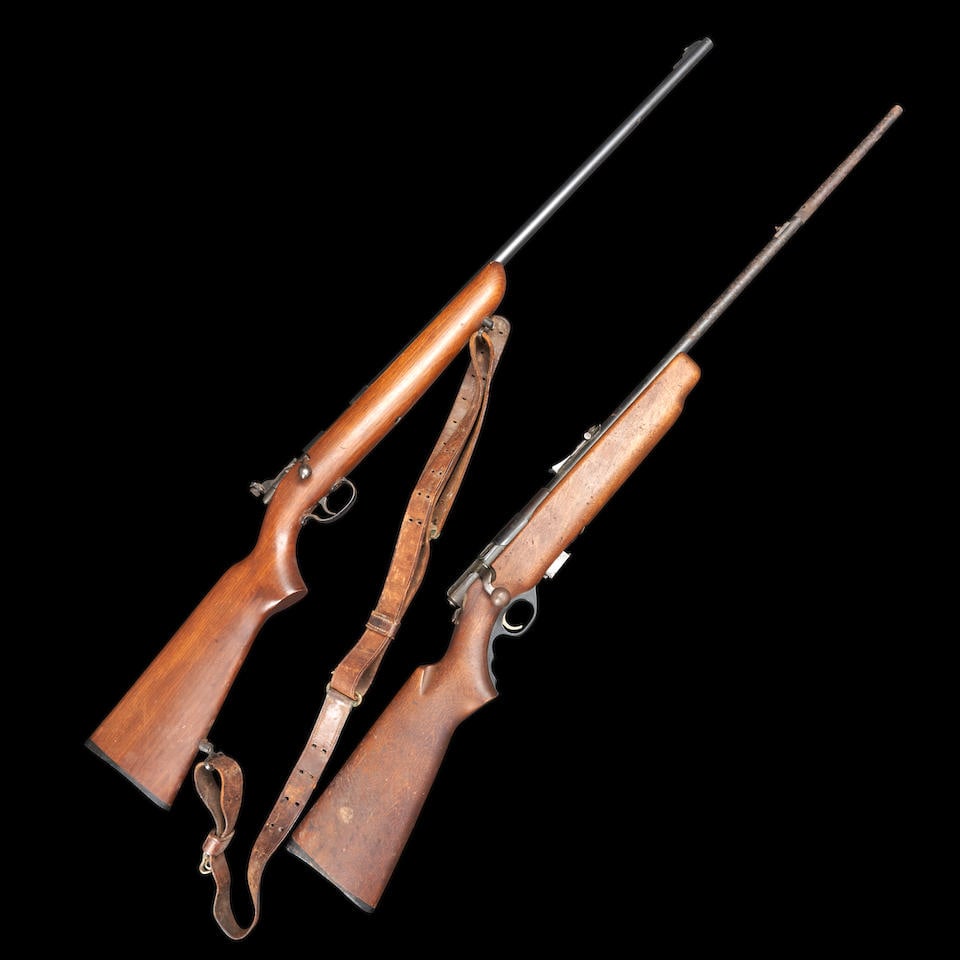 Two .22 Caliber Rifles, Curio or Relic firearm: Two .22 Caliber Rifles, mid 20th-century Including a Remington Targetmaster Model 510-P, with 25 in. barrel and peep sight, walnut stock and leather sling; and a Mossberg Targo 42 TR Smoothbore, 20 in