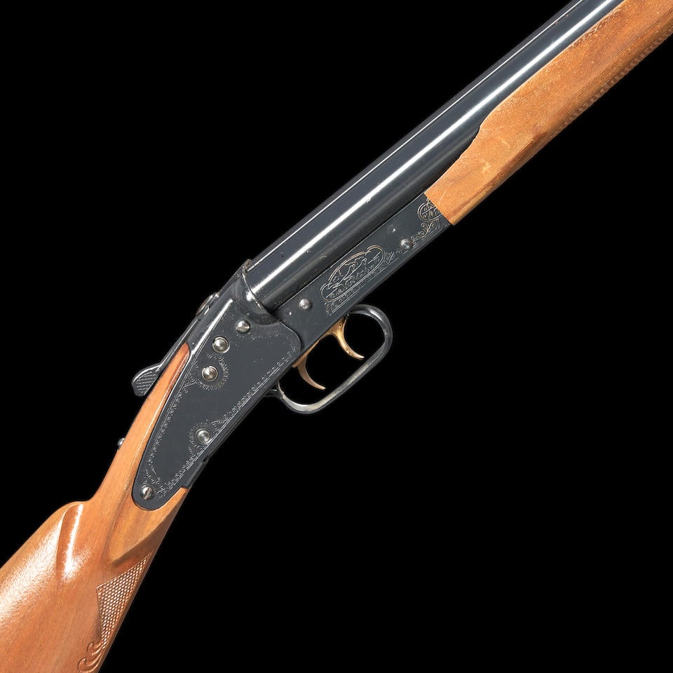 Prototype Daisy Model 410 BB Gun,: Prototype Daisy Model 410 BB Gun, late 1960s. Blued barrels with plain rig and brass bead sights, blued frame with stamped scroll and hound decoration on the sides, the underside marked 'Daisy/MODEL 4