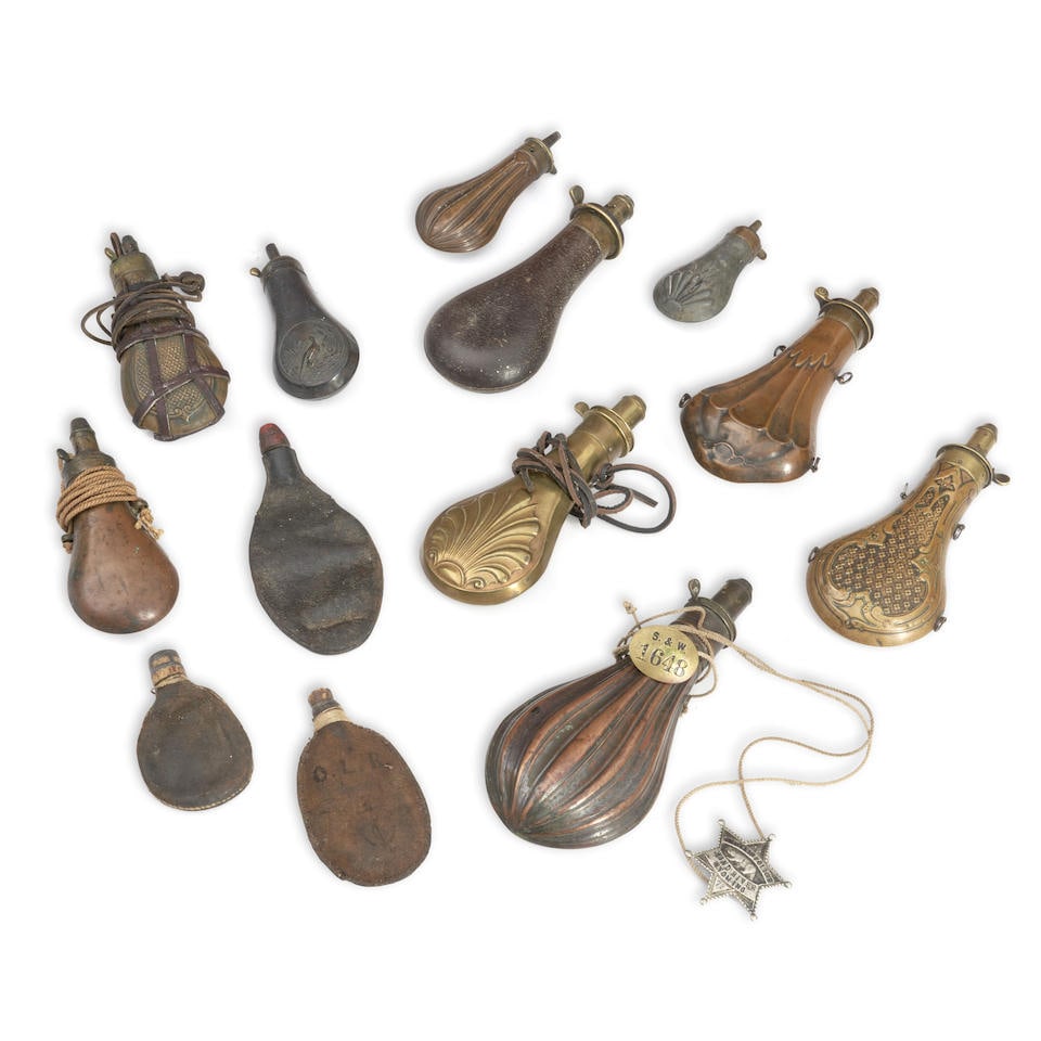 Collection of Thirteen Powder and Shot Flasks, (1 of 1)