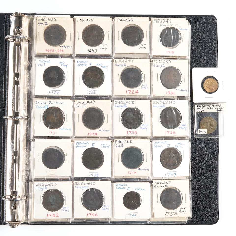 Approximately Sixty-five 17th and 18th Century English Coins and Tokens. (1 of 3)