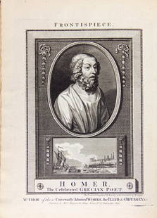 HOMER. The Works. London: for Alex. Hogg, [1780].: HOMER. The Works. London: for Alex. Hogg, [1780]., Edited by William Henry Melmoth. 4to (271 x 215 mm). 659, [5] pp. 41 engraved plates including the frontispiece portrait of Homer and 1 map. Period