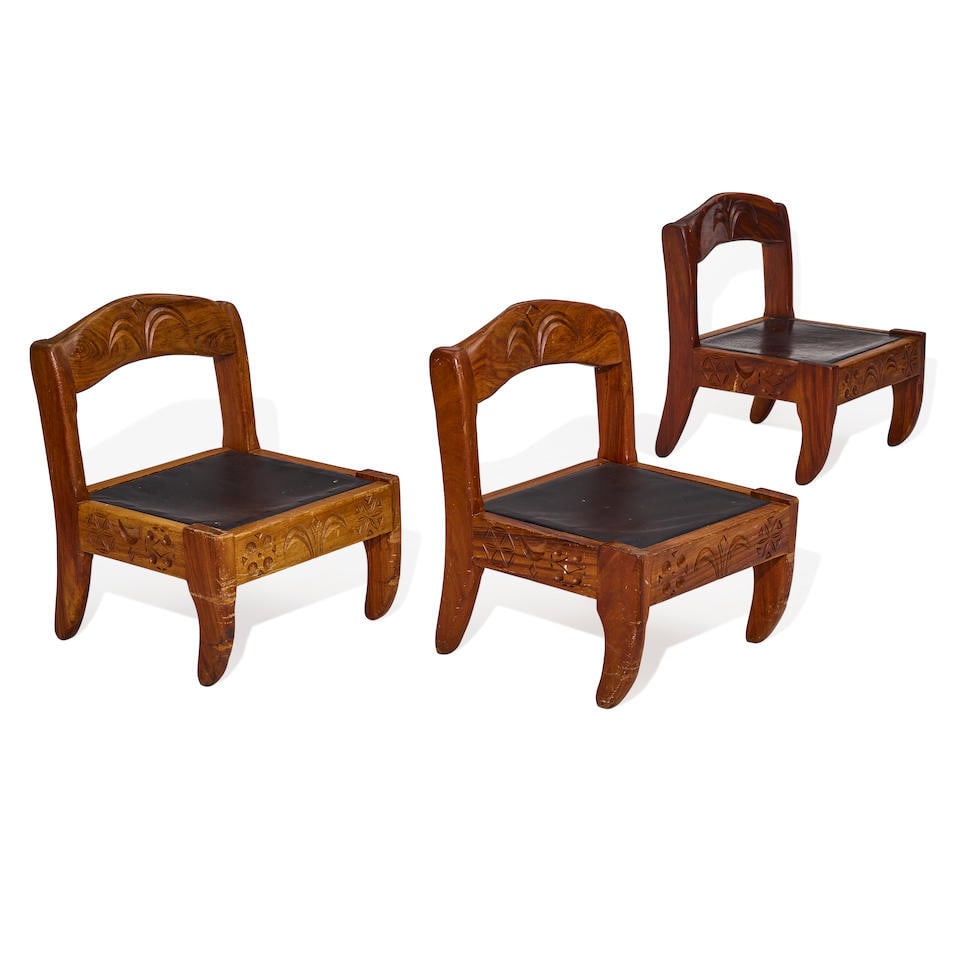 DON SHOEMAKER (1919-1990) Group of Three Low Chairscirca 1960for Señal S.A., rosewood, leat... (1 of 2)
