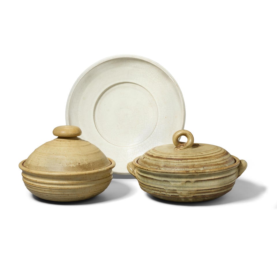 VIOLA FREY (1933-2004) Casserole (Beige Glaze), Casserole (With handles), and White Platecirca 1... (1 of 1)