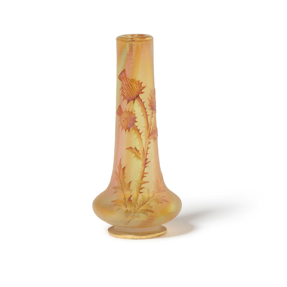 DAUM FRÉRES Thistle Cabinet Vasecirca 1900acid-etched, enameled and gilt decorated glass, s... (1 of 1)