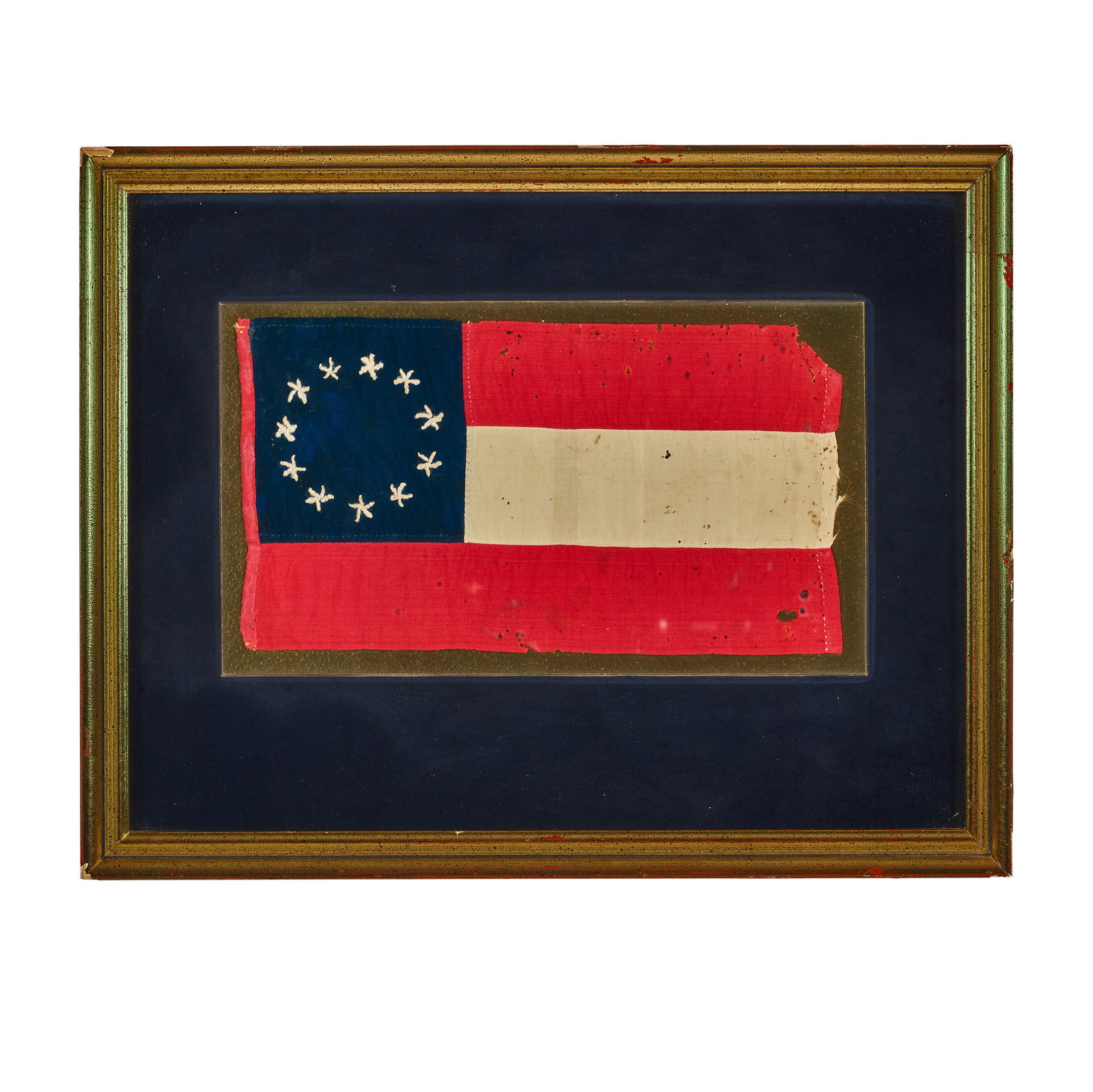 AN 11-STAR CONFEDERATE BIBLE FLAG. A hand-stitched pieced silk Confederate 'Bible flag' with 11 ... (1 of 2)