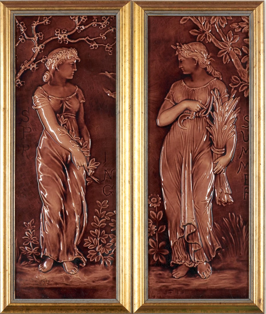 Two Burmantofts Faience Panels Depicting Allegorical Figures of Spring and Summer, England, c. 1... (1 of 2)