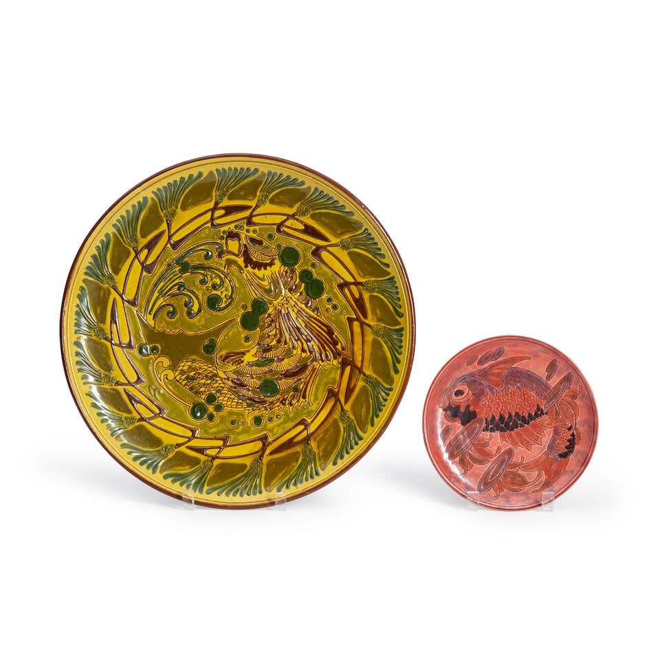 William Baron Plate and Charles Brannam Charger, Both Barnstaple, North Devon, early 20th centur... (1 of 1)