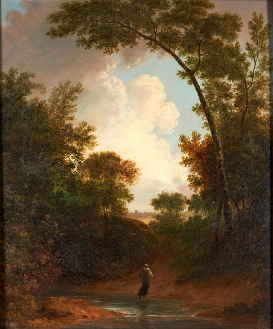 French School, 19th Century Figure Fording a Stream framed 82 x 70 x 4 cm. (32 1/3 x 27 3/5 x 1 ... (1 of 3)