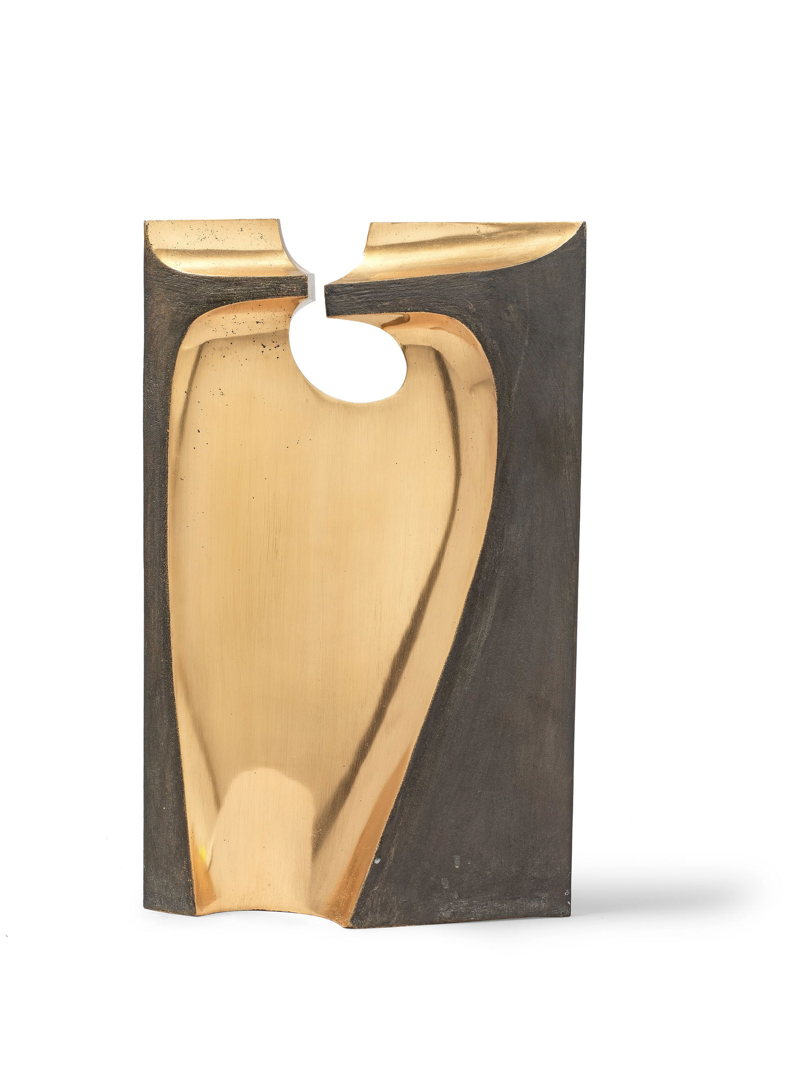 Robert Adams (British, 1917-1984) Fissure 35 cm. (13 3/4 in.) high: Robert Adams (British, 1917-1984) Fissure signed, numbered and dated 'ADAMS/1/6/1973' (underneath) bronze with a dark brown patina, part polished 35 cm. (13 3/4 in.) high Footnotes: Provenance With