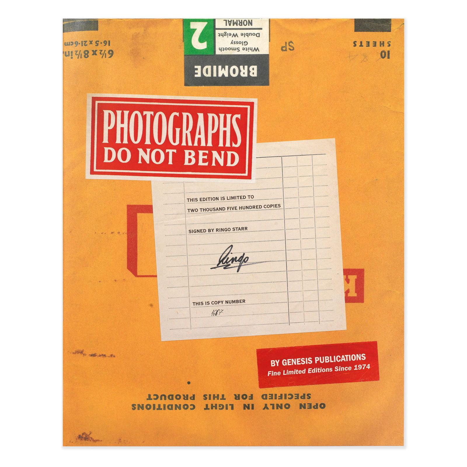 Ringo Starr: An Autographed Copy of Photograph, Genesis Publications, 2013, 3: Ringo Starr: An Autographed Copy of Photograph,Genesis Publications, 2013,limited edition, numbered 1667 of 2500, signed by Ringo, in slipcase, together with promo items including tote bag and pair of