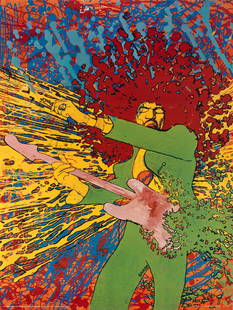 Jimi Hendrix: An Original Explosion Poster, 1968,: Jimi Hendrix: An Original Explosion Poster,1968,designed by Martin Sharp, published by Big O Posters, first printing, featuring Sharp's colourful artwork based on Linda McCartney's photograph of Hendr