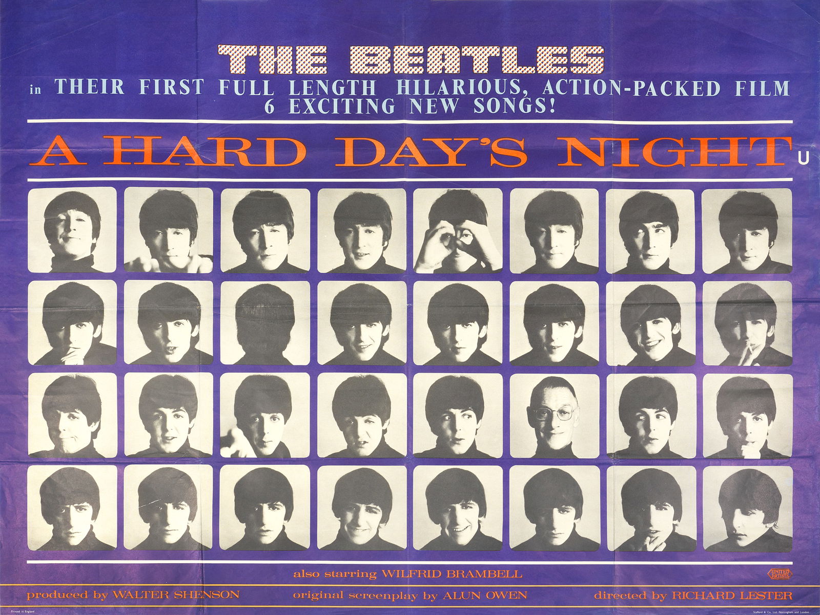 The Beatles: A Film Poster for A Hard Day's Night, United Artists, 1964,: The Beatles: A Film Poster for A Hard Day's Night,United Artists, 1964,British quad, design by Robert Freeman, in mount, 30in x 40in (76cm x 102cm)Footnotes:Provenance:From the Estate of the late Hila