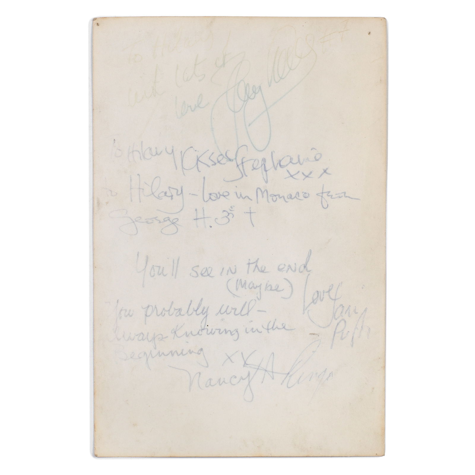 George Harrison/Ringo Starr/Jackie Stewart: An Autographed Postcard Photograph, late 1970s,: George Harrison/Ringo Starr/Jackie Stewart: An Autographed Postcard Photograph,late 1970s,a black and white postcard photograph of Jackie Stewart, signed and inscribed on the reverse by Jackie Stewart