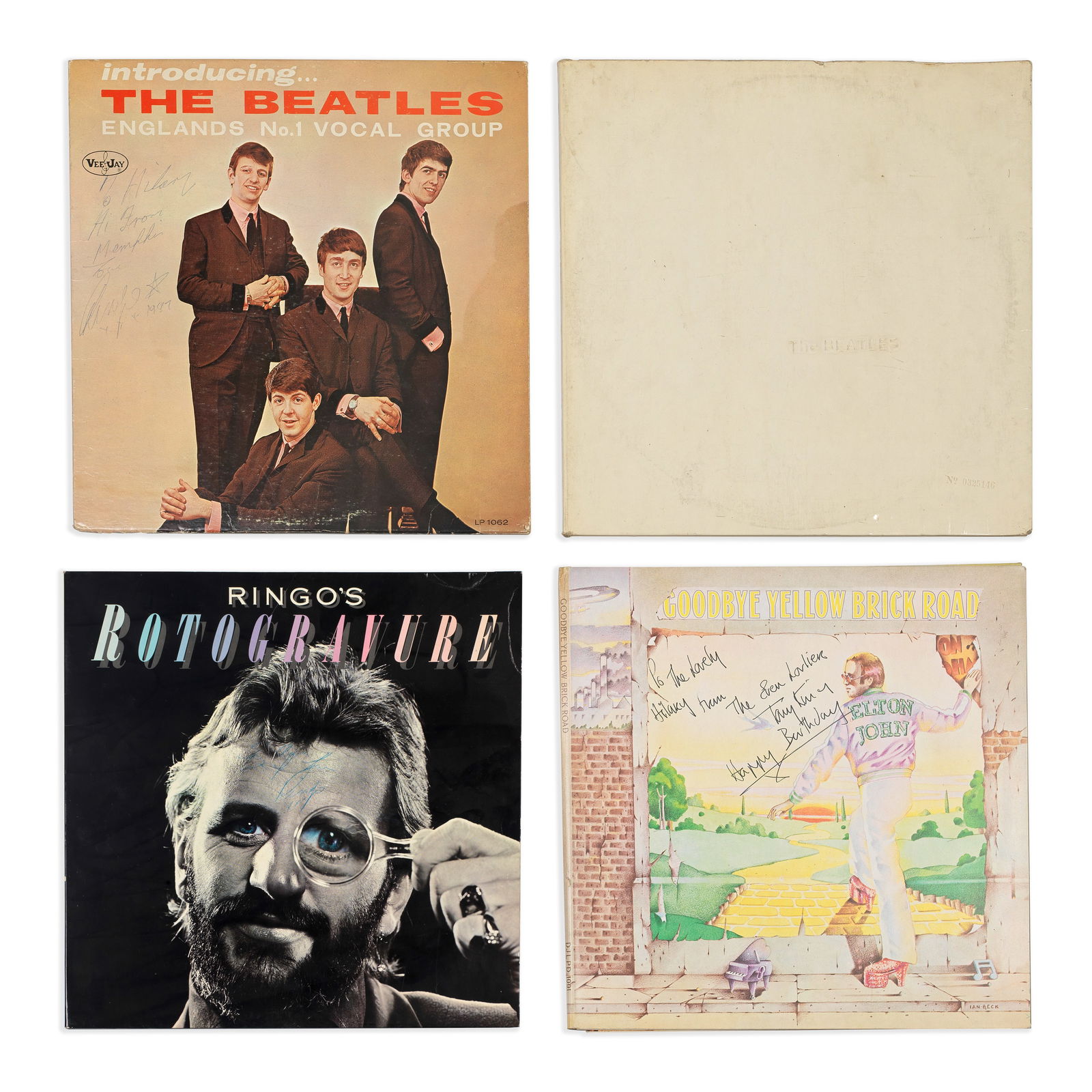 Ringo Starr: Four Autographed Albums, 4: Ringo Starr: Four Autographed Albums,each gifted to Hilary Gerrard, comprising: Introducing The Beatles Vee-Jay VJLP1062, the front cover signed and inscribed by Ringo in blue ballpoint, To Hilary Hi