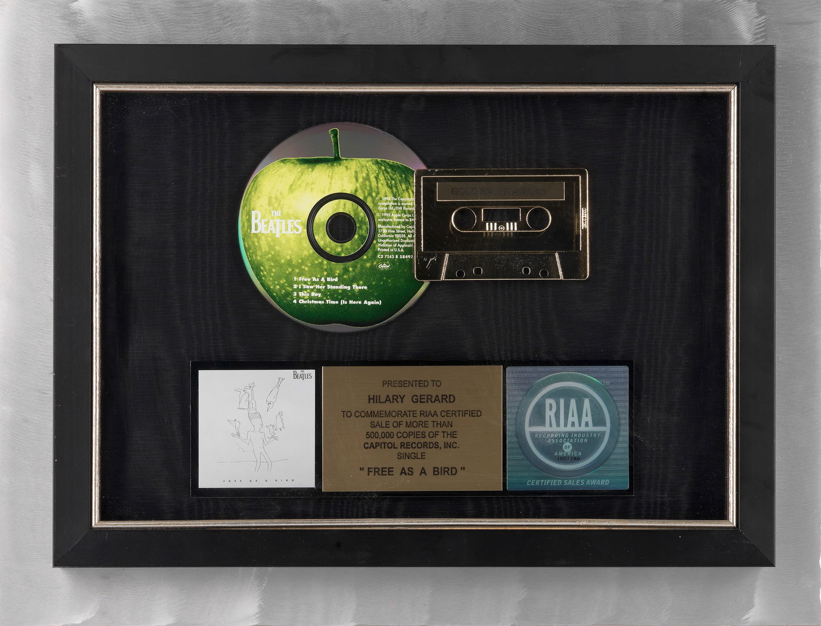 The Beatles: A RIAA 'Gold' Disc Award For The Single Free As A Bird, 1996, (1 of 1)
