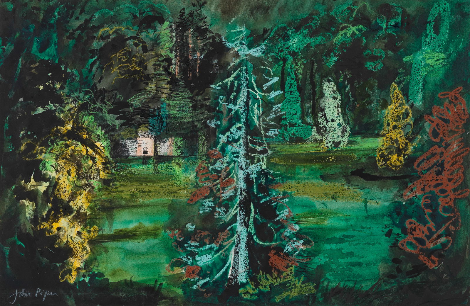 John Piper C.H. (British, 1903-1992) Forest in Wales: John Piper C.H. (British, 1903-1992)Forest in Wales signed 'John Piper' (lower left); indistinctly inscribed (on sheet verso)watercolour, ink, pen and ink, gouache and pastel on paper35.5 x 54.5cm (14