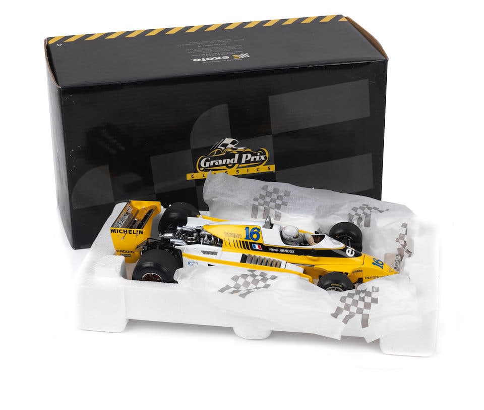 A boxed 1:18 scale die-cast model of Rene Arnoux's 1980 French Grand Prix Renault RE-20 Turbo by... (1 of 1)