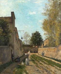 Stanislas Lépine (French, 1835-1892) Montmartre, La Rue des Saules (Painted between 1872-1876): Stanislas Lépine (French, 1835-1892) Montmartre, La Rue des Saules signed 'S Lepine' (lower left) oil on canvas 46 x 38cm (18 1/8 x 14 15/16in). Painted between 1872-1876 Footnotes: