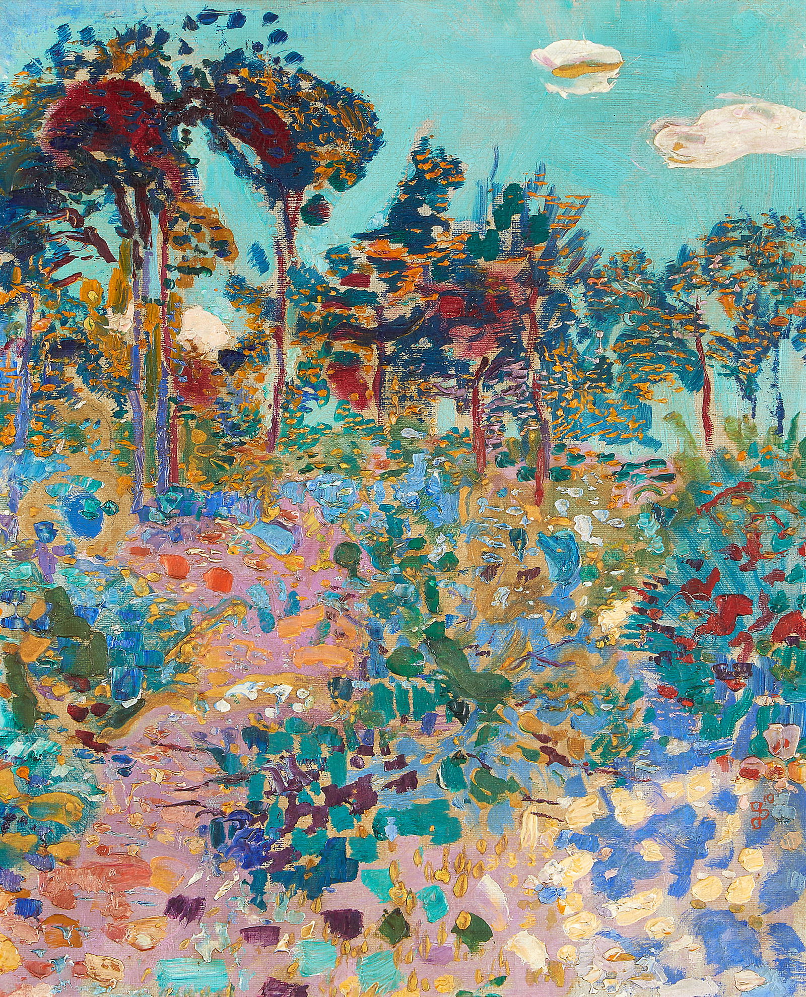 Jan Sluijters (Dutch, 1881-1957) Boslandschap bij Laren (Painted in Laren in 1910): Jan Sluijters (Dutch, 1881-1957) Boslandschap bij Laren Signed with the artist's monogram and dated '10' (lower right) Oil on canvas 41.5 x 34cm (16 5/16 x 13 3/8in). Painted in Laren in 1910 Fo