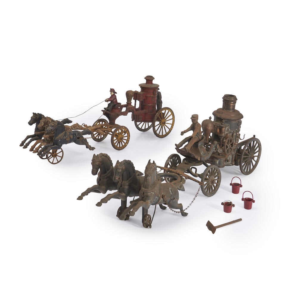 Two Cast Iron Horse-drawn Fire Pumper Toys, Pennsylvania, c. 1910. (1 of 1)