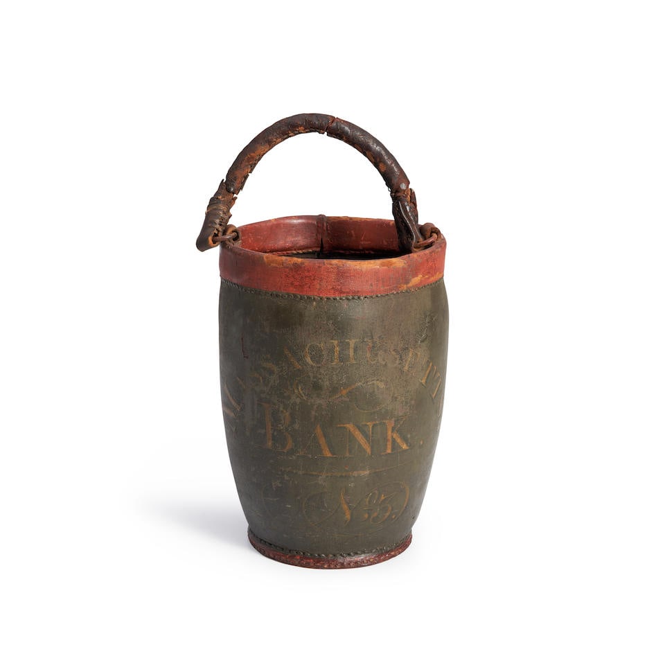 Painted Fire Bucket of Massachusetts Bank (1784-1864), Boston, Massachusetts, c. 1810. (1 of 2)
