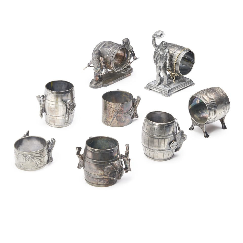 Eight Barrel-form Silver Plate Napkin Rings, America, late 19th century. (1 of 1)