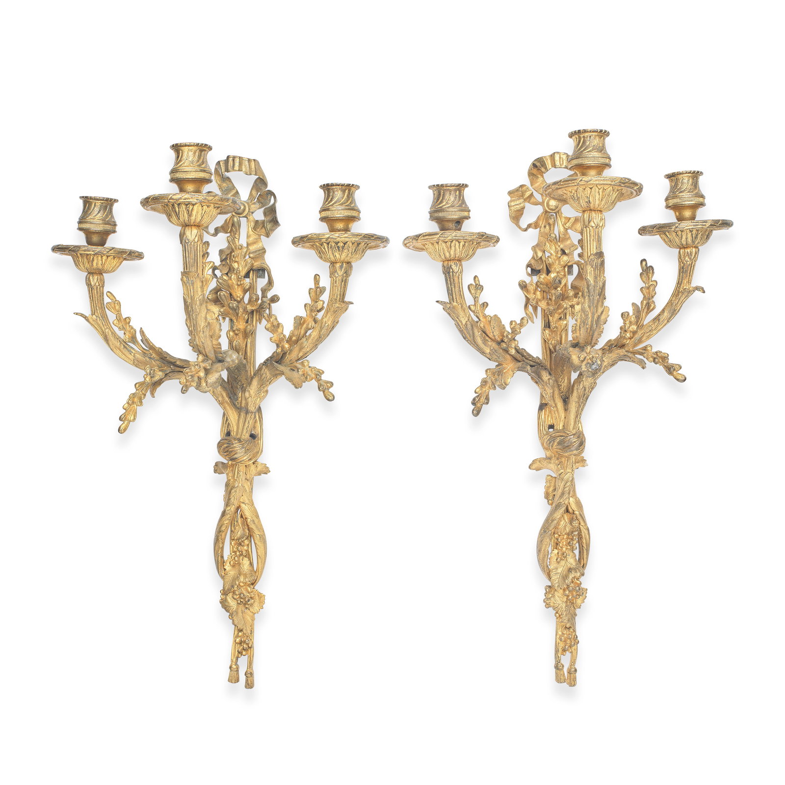 A pair of late 19th century French gilt bronze three light wall appliques  Perhaps in the manner... (1 of 1)