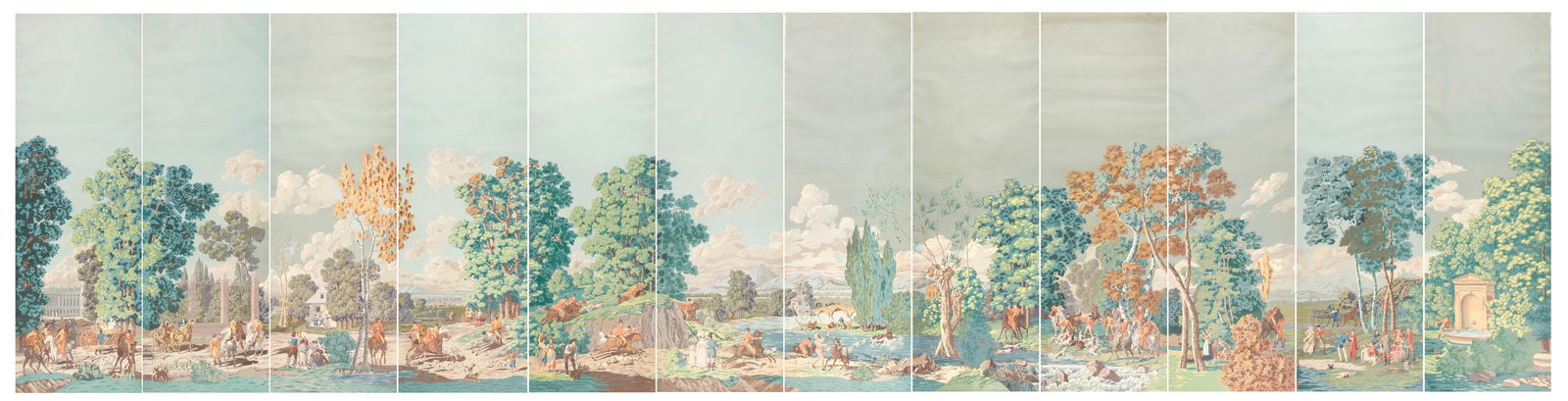 A set of twelve unusual hand painted 'Les Chasses de Compiegne' panoramic wallpaper panels  Prob... (1 of 1)