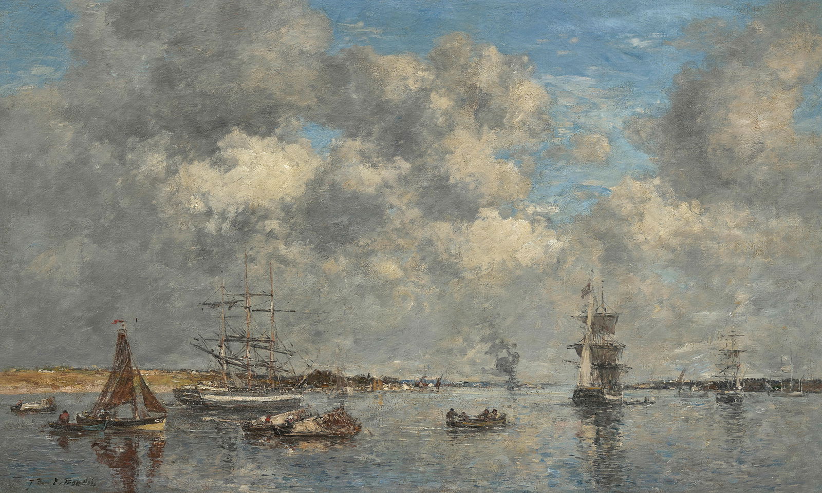EUGÈNE BOUDIN (1824-1898) Camaret. L'Estuaire 21 1/4 x 35 1/16 in (54 x 89 cm) (Painted in ...: EUGÈNE BOUDIN (1824-1898) Camaret. L'Estuaire signed and dated '73 E. Boudin' (lower left) oil on canvas 21 1/4 x 35 1/16 in (54 x 89 cm) Painted in 1873 歐仁·布丹 (1