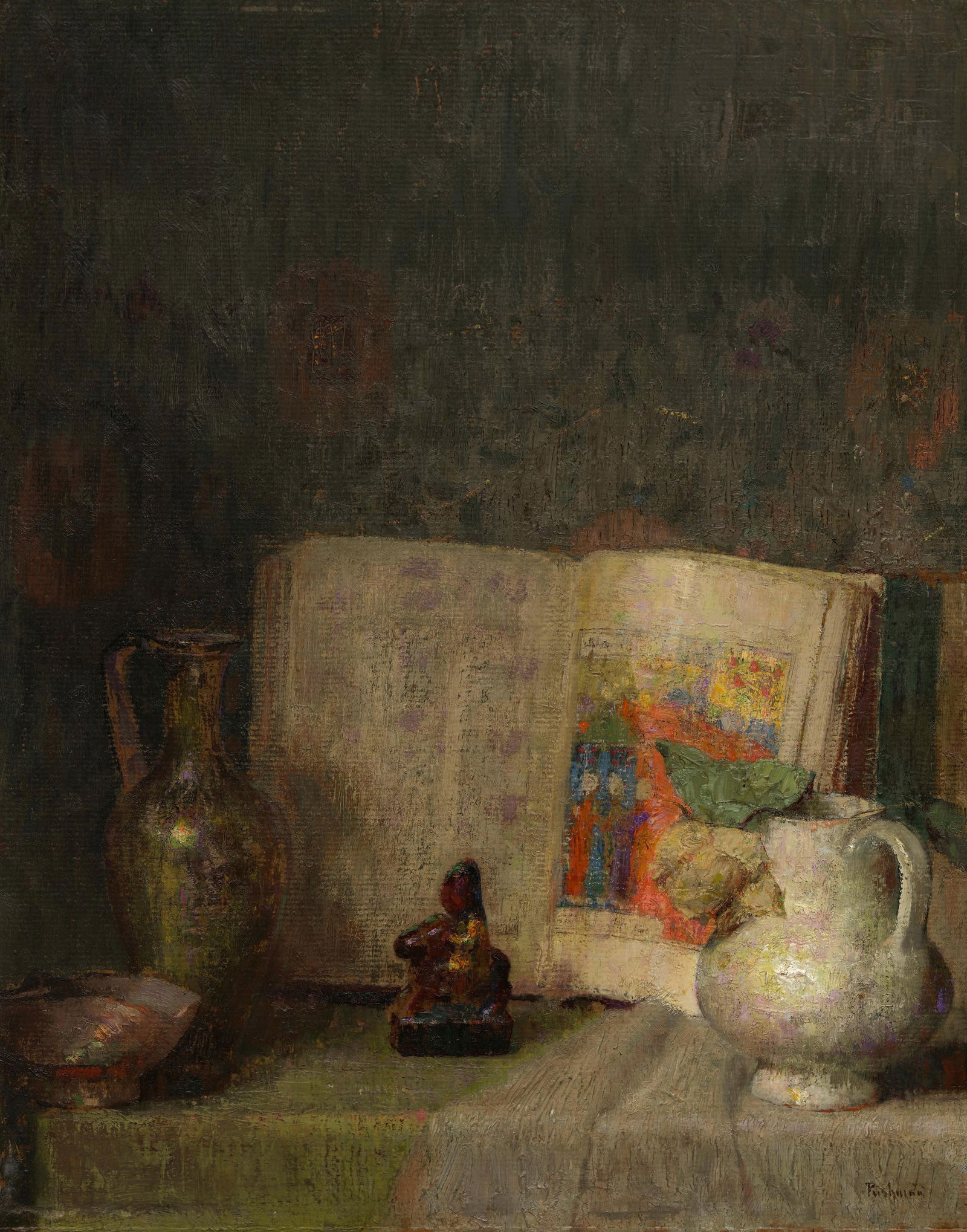 HOVSEP PUSHMAN (1877-1966) Book of Omar Khayam 20 1/2 x 16 7/16 in (52 x 38.1 cm) (Painted circa...: HOVSEP PUSHMAN (1877-1966) Book of Omar Khayam signed 'Pushman' (lower right) oil on panel 20 1/2 x 16 7/16 in (52 x 38.1 cm) Painted circa 1945 霍夫塞普·普&