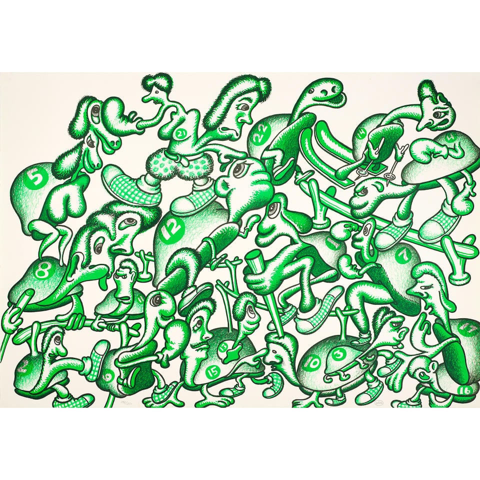 Peter Saul (born 1934); Untitled, from Olympic Centennial Suite;: Peter Saul (born 1934) Untitled, from Olympic Centennial Suite, 1992 Lithograph in colors on Arches paper, signed in pencil and numbered 197/250, with the blindstamp of the 1992 Olympic Committee, pub