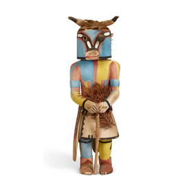 Hopi Konin Supi Kachina / Katsina Doll with shield and feathers