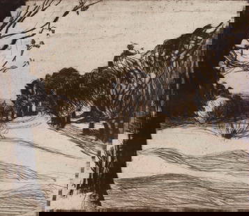 Roderic O'Conor (Irish, 1860-1940) Paysage Drypoint, 1893, on heavy cream laid paper, a good imp...: Roderic O'Conor (Irish, 1860-1940)Paysage Drypoint, 1893, on heavy cream laid paper, a good impression with strong burr, with wide margins, framed Plate 200 x 230mm (7 7/8 x 9 1/8in)Sheet 303 x 420mm